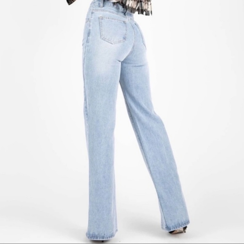 Kittenish Hise Rise Wide Leg Split Hem Retro Denim Jeans Jessie James De… - Picture 11 of 12